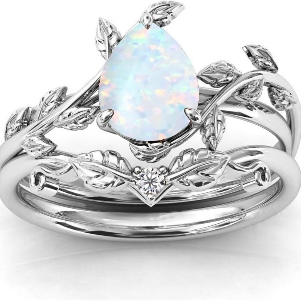 Natural Moss Agate Ring 925 Sterling Silver Moss Agate Engagement Ring Set Promi
